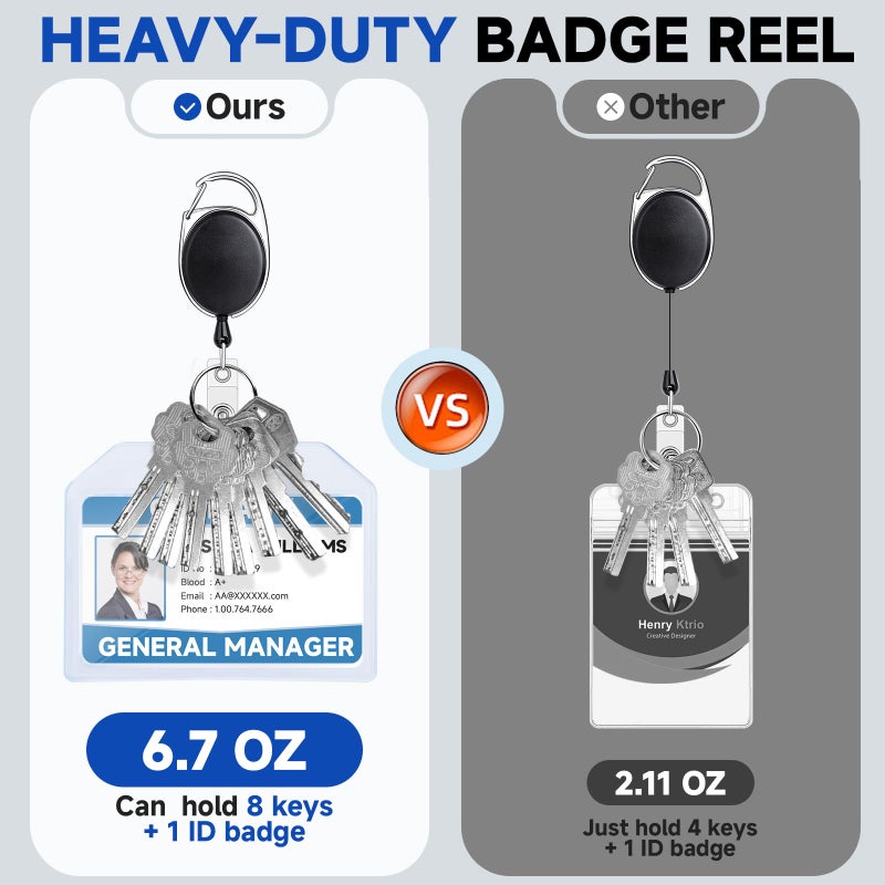 Teskyer 2 Pack Heavy Duty Retractable Badge Holders with Carabiner Reel Clip and Extra Thick Clear Name Tag ID Card Holders, Horizontal - Image 2